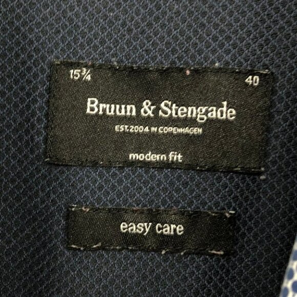 Bruun & Stengade Geometric Print Blue Button Down Dress Shirt - Picture 3 of 16